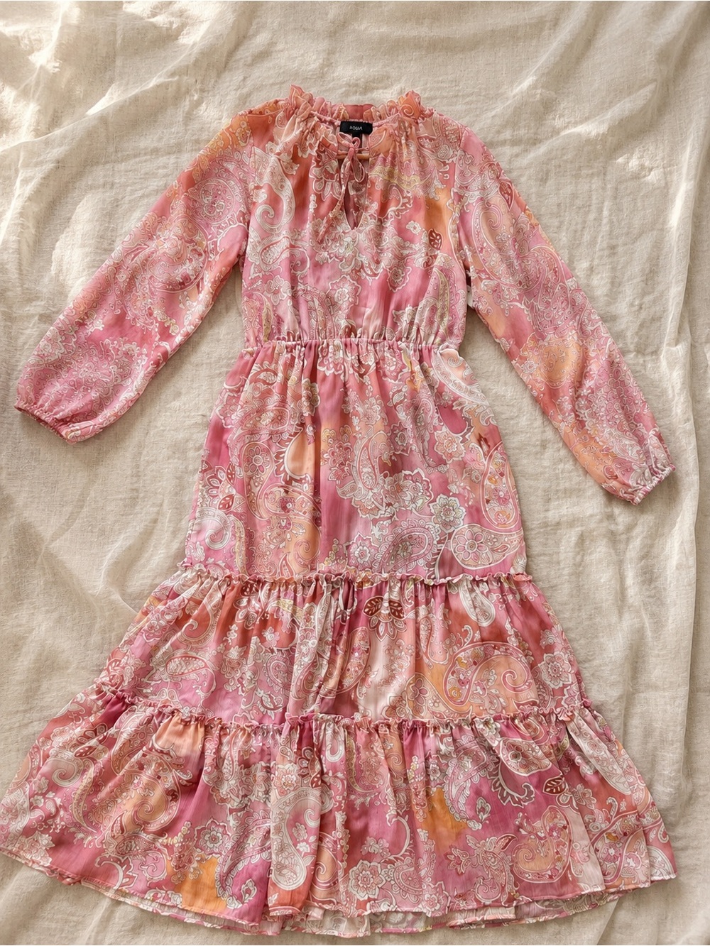 AQUA Pink Paisley Tiered Boho Maxi Dress Size Large NWT | Romantic Cottagecore